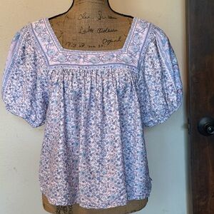 Lucky Brand Lavender Floral Square-Neck Puff Sleeve Top